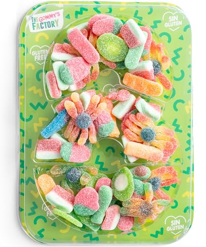 Gommy's Factory, Party Numbers nº 8 SIN GLUTEN. Tarta de gominolas para cumpleaños y celebraciones con forma de números. 500g chuches