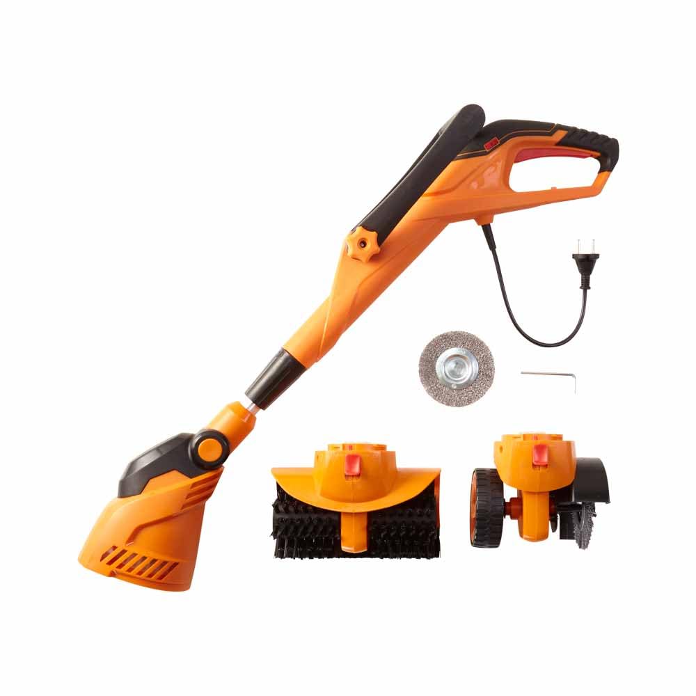 Limpiador de suelo eléctrico con cepillos intercambiables | Para suelos duros y juntas | Incl. Cepillo de nylon y alambre de acero | Mango telescópico, ajustable | 230 V | Para