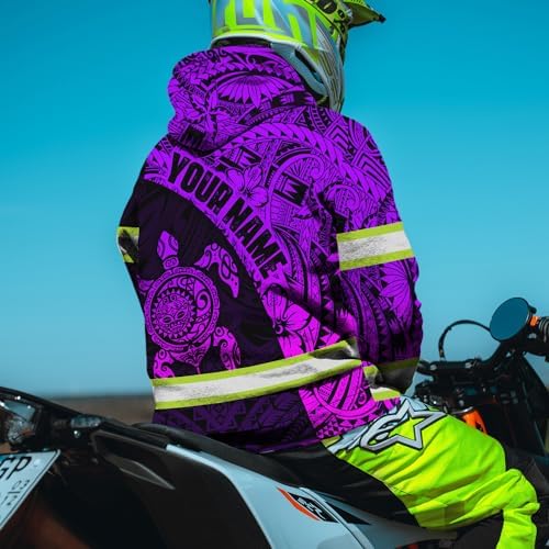 Matedecor High Visibility Hoodie Men Reflective Safety Hoodie Violet Neon Turtle Hawaiian Polynesian Tribal Custom Name Workwear for Worker, Runners, Walkers, Truckers-L 2 - 5