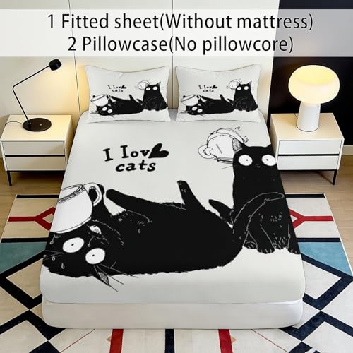 Drap housse chat 90x200x25 microfibre infroissable pour lit facile à border