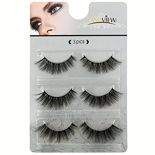 LASHVIEW 3D False Eyelashes Soft Black Handmade Natural Look Eye Lashes Fake Eyelashes 3 Pairs (033)