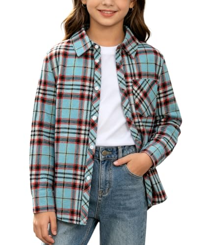 Image of SANGTREE Women and Girls Long Sleeve Flannel Casual Button Down Plaid Shirt