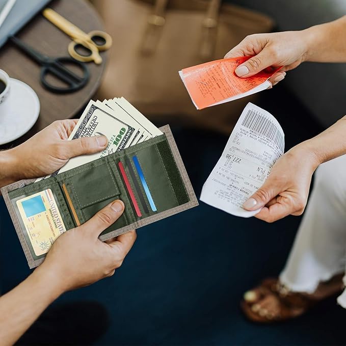 JEMINAL Trifold Wallet for Men Canvas Outdoor Sports Keychain Wallet with Multiple Card Slots and ID Window Green - Image 6