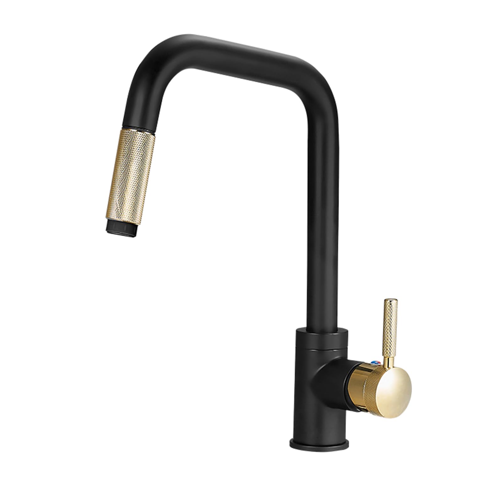 ZYCHSJXA Kitchen Mixer Tap with Pull-Out Sprayer 2 Spray Modes High Arc 360° Swivel Spout Single Hole Black + Gold