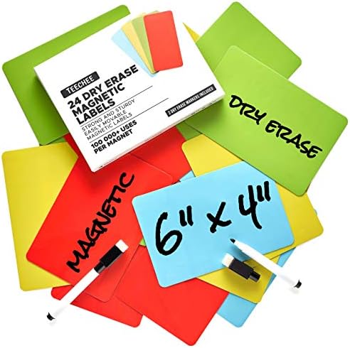 24 Large Dry Erase Magnetic Labels - All-Purpose Magnet Strips for Whiteboards, Classroom & Refrigerators - Erasable, Durable & Strong Write On Plates ...