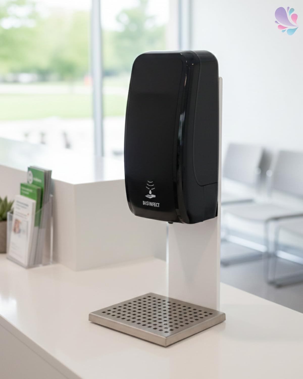 Set Cosmos Sensor Desinfektionsspender + Ständer Rot-Weiß | Berührungsloser Cosmos Desinfektionsspender mit Sensor, Tischständer und 3x1 L Händedesinfektion für 3.000 Anwendungen