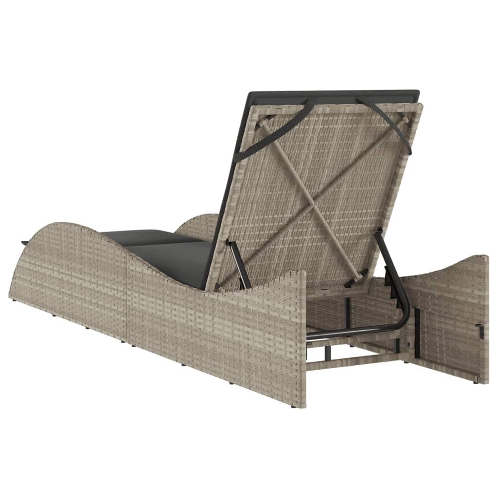 Leżak do opalania z nakładką, jasnoszary, 60 x 205 x 73 cm, polirattan, leżak ogrodowy, leżak, krzesło kempingowe, meble ogrodowe, zestaw do wypoczynku na zewnątrz