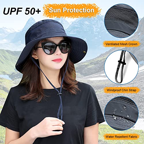 Image of Women Fishing Sun Hat Men Summer UV Protection Bucket Hats Mesh Ventilated Outdoor Hiking Gardening Beach Lawn Hat