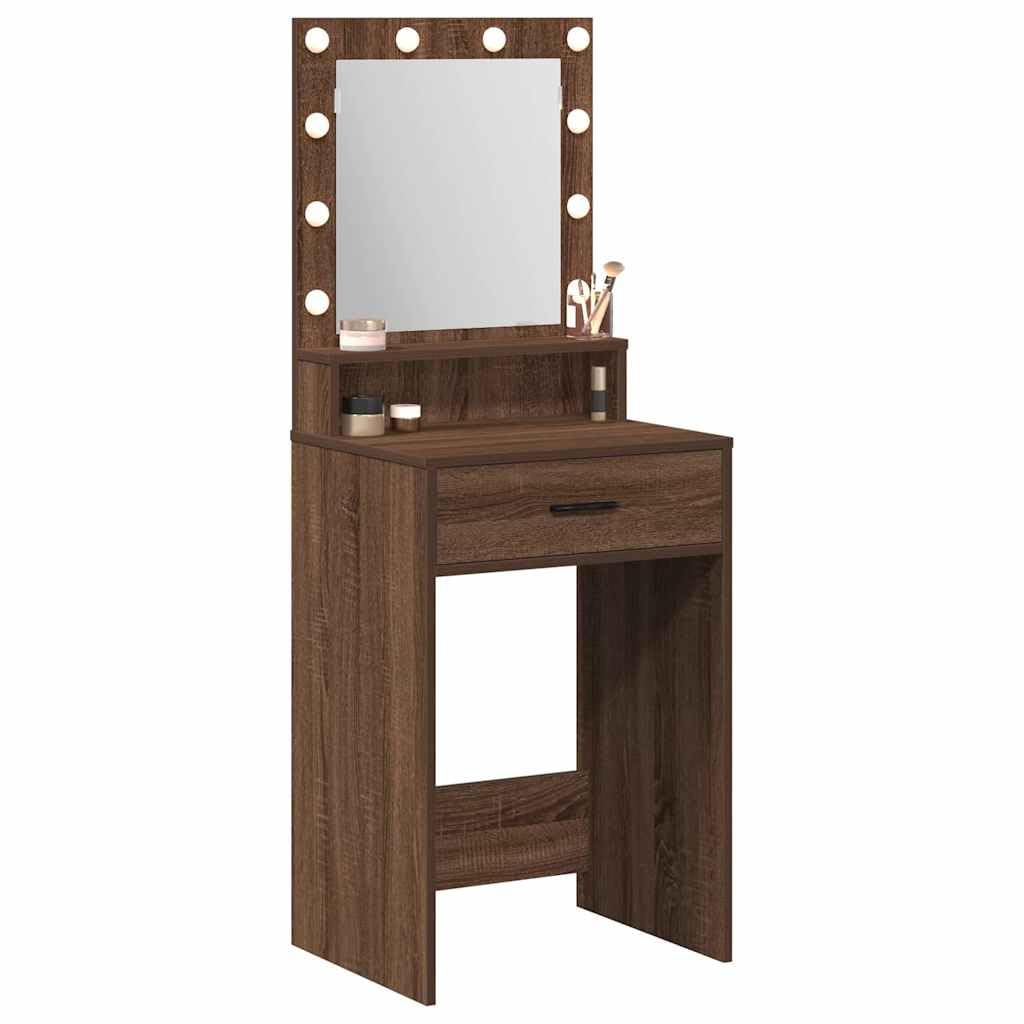 Schminktisch Braun Eichen-Optik Holzwerkstoff 50 x 41 x 135 cm mit LED Beleuchtung, Stauraum und Schublade für Schlafzimmer, Makeup, Pflege, Organizer und Ankleidezimmer