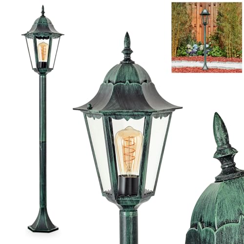 Außenwegeleuchte Hongkong, Wegeleuchte aus Metall/Glas in Schwarz-Grün/Klar, Außenleuchte in antikem Look, Höhe 120 cm, Gartenlampe, Gartenbeleuchtung IP44, 1 x E27, ohne Leuchtmittel