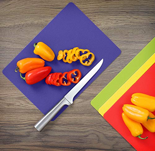 Image of Dexas 6094PK Heavy Duty Grippmat Flexible Mini Cutting Board Set of Four, 5.5 x 8, Blue, Green, Yellow, Red