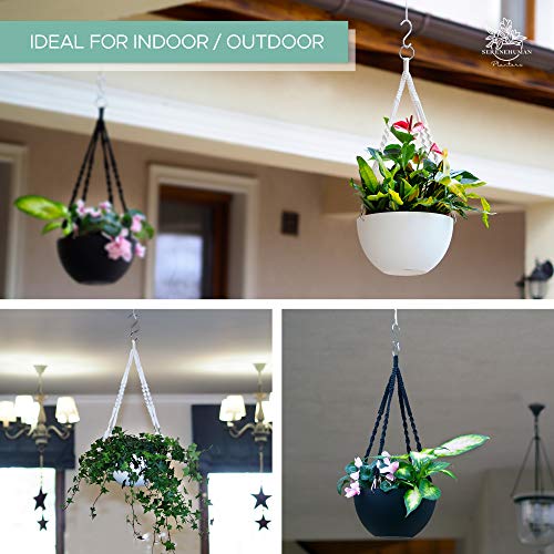 2X Self Watering Hanging Planters For Indoor Plants (10" Inch Set) | 2X Hanging Pots | Outdoor & Indoor Hanging Planters For Outdoor Plants | Macrame Hangers With Handmade Rope By Serenehuman (White) #TOP5