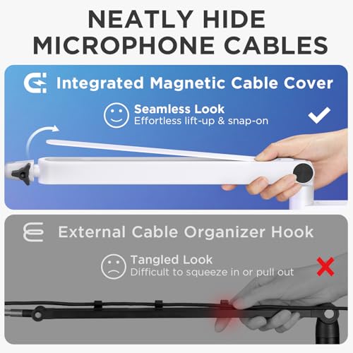 Image of InnoGear 2026 Upgraded Microphone Boom Arm, Magnetic Cable Management Low Profile Mic Stand 360 Rotatable Desk Mount for Fifine AM8 K669B Blue Yeti HyperX QuadCast SoloCast AT2020, White