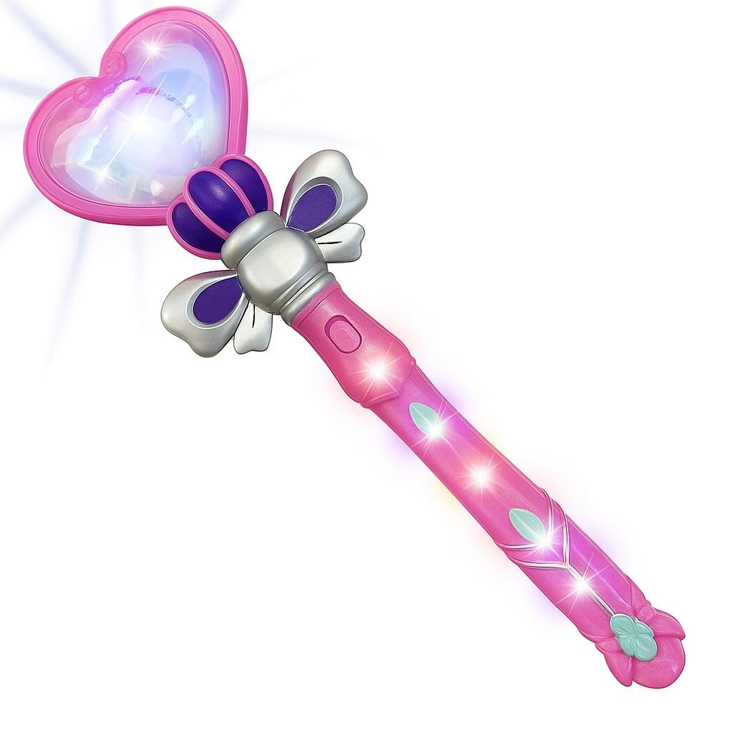 ArtCreativity Light Up Heart Wand for Kids – 13.5-Inch Magical Princess Wand with Spinning LEDs & Sound, Perfect Valentines Day Gift for Girls, Toy Wands for Kids, Pink Light Up Princess