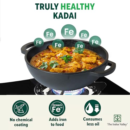 The Indus Valley Pre-Seasoned Cast Iron Kadai with Flat Handles | Medium, 25.4 cm/10 inch, 2.3Ltr, 2.5kg | Naturally Nonstick Kadhai, 100% Pure &... - Image 4