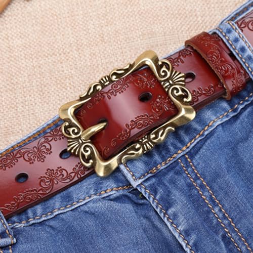 Western Belt for Men/Women,33mm Wide Floral Embossed Cowboy Country Waist Strap with Vintage Gold Filigree Buckle(110cm/43, Brown)4