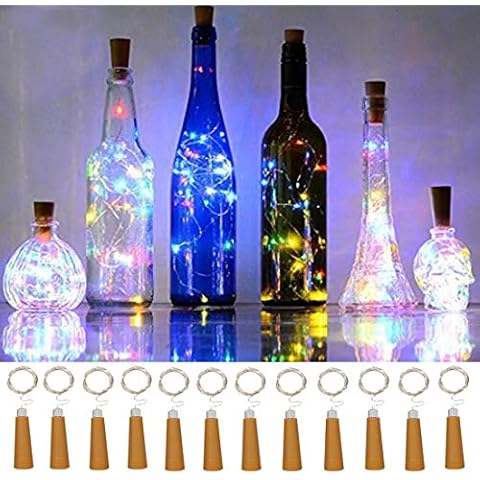 Wine Bottle String Lights,12 Pack 20 LEDs AAA Battery Powered Multicolor Wine Bottle Cork Stopper Lights for Bottle DIY,Table Decorations,Christmas,Wedding, Party,Study,Bar Decoration. Cover