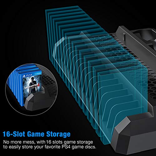 PS4 Cooling Fan, PS4 Stand for PS4/ PS4 Slim/ PS4 Pro Console, BEBONCOOL PS4 Fan with Playstation 4 Controller Charger, PS4 Accessories Include 16 Gaming Holders