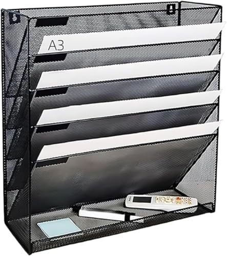 TAYOA 金属ファイルラック6層平底8 K画紙試巻ファイル文房具収納 トレー 壁掛け書類 壁掛け a3 書類収納 a3 棚 壁掛け 卓上 収納 机上 棚 書類棚 多機能壁掛け 完成品 (ブラック)