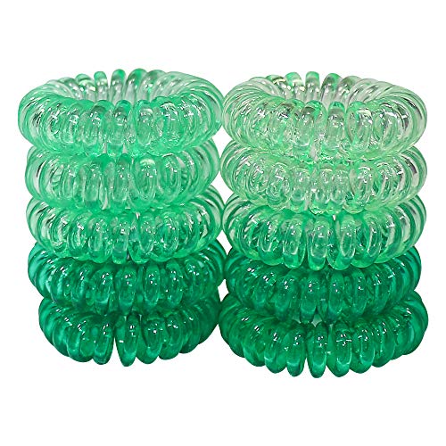 URBEST Hair Coils, Tie Hair, Spiral Hair Ties,Phone Cord Hair Ties, Elastics Hair Tie, No Crease Hair Ties, Coil Ponytail Holder (Green)