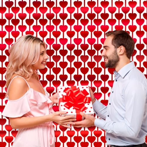 Image of LOLStar 5 Pack Valentines Decorations,Valentines Party Decoration,3.3x6.6ft Red Heart Shape Tinsel Foil Fringe Curtain Valentines Photo Backdrop,Streamer Backdrop for Birthday,Engagement,Wedding