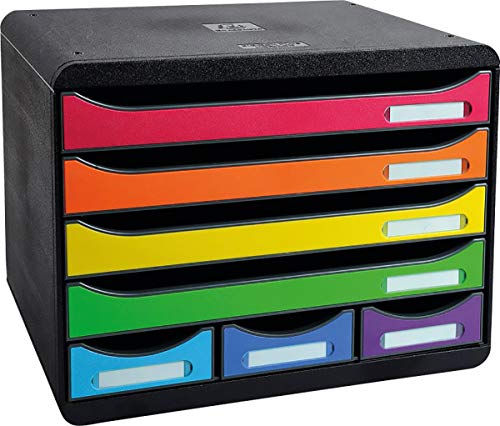 Exacompta 307798D - Módulo individual con 7 cajones para documentos A4 + y 3 cajones estrechos pero altos para guardar todos los utensilios de oficina, con tope de seguridad y porta etiquetas