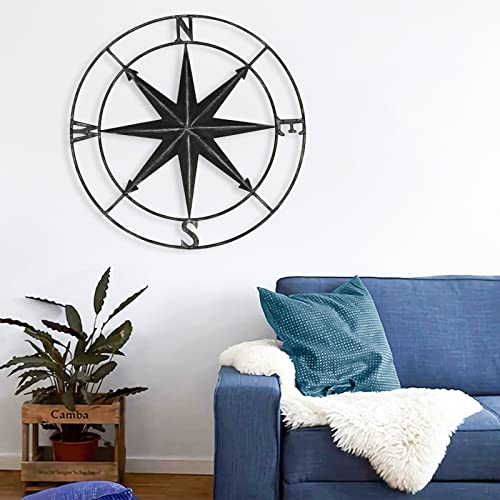Aboxoo Round Metal Compass Decorative Compass Metal Wall Art Hanging Wall Sculpture 11 Inch Black Diameter Farmhouse Decor Indoor Or Outdoor Sign thumb #1