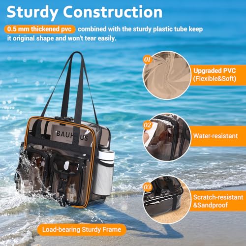 Image of Clear Tote Bag, Heavy Duty PVC 12x 12x6 in Clear Bag for Stadium Events for Women Men