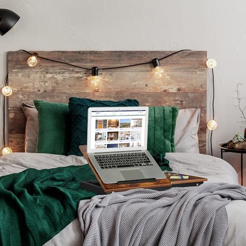 Relaxdays Laptoptisch für Bett & Couch, klappbarer Betttisch, Bambus, höhenverstellbar, Betttablett, Dunkelbraun/schwarz