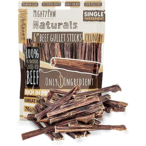 Mighty Paw - Beef Gullet Sticks for Dogs (6 Inch - 30 Pack) | Premium Beef Esophagus Dog Treats. Gullet Sticks, Ideal for Large and Small Dogs Teething and Light Chewing. Rawhide Free, Bulk Dog Chews Cover