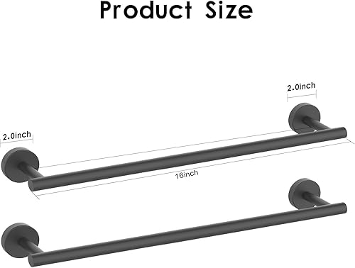 Miniatura 10 de Newfun Toallero de baño cromado pulido de 16 pulgadas, 2 toalleros para baño SUS304 grueso de acero inoxidable