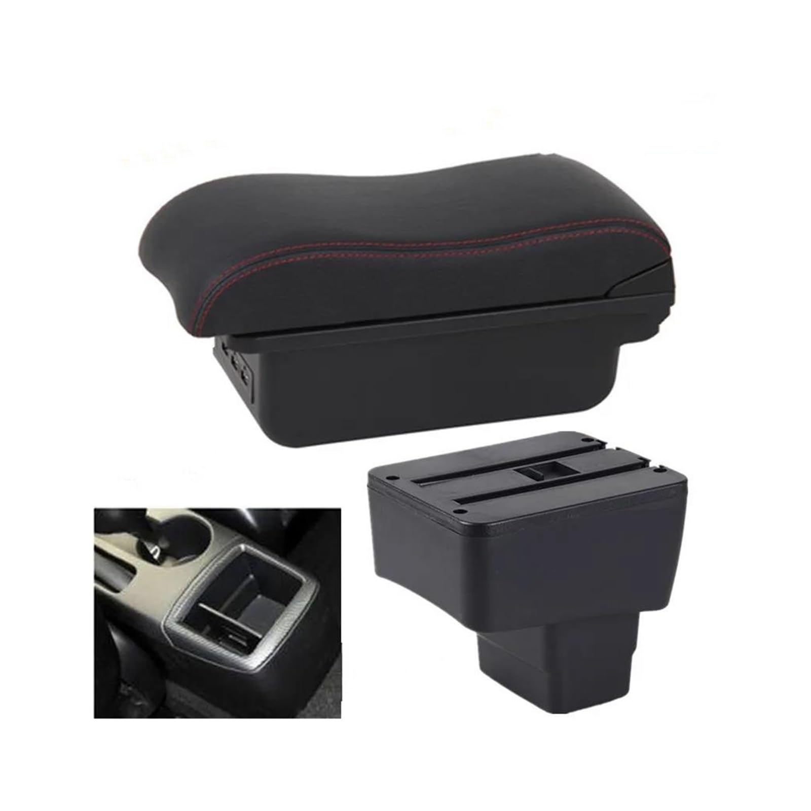 RESPUNEKBAH For MAZDA CX-3 For Mazda 2 For Skyactiv Version Cx3 15-23 Car Armrest Box Storage Box Curved Surface Armrest(B1 red line 3USB)
