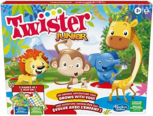Twister Junior Game, Animal Adventure 2-Sided Mat, 2 Games in 1, Party Game for Kids Ages 3 and Up, Indoor Game for 2-4 Players (English & French)