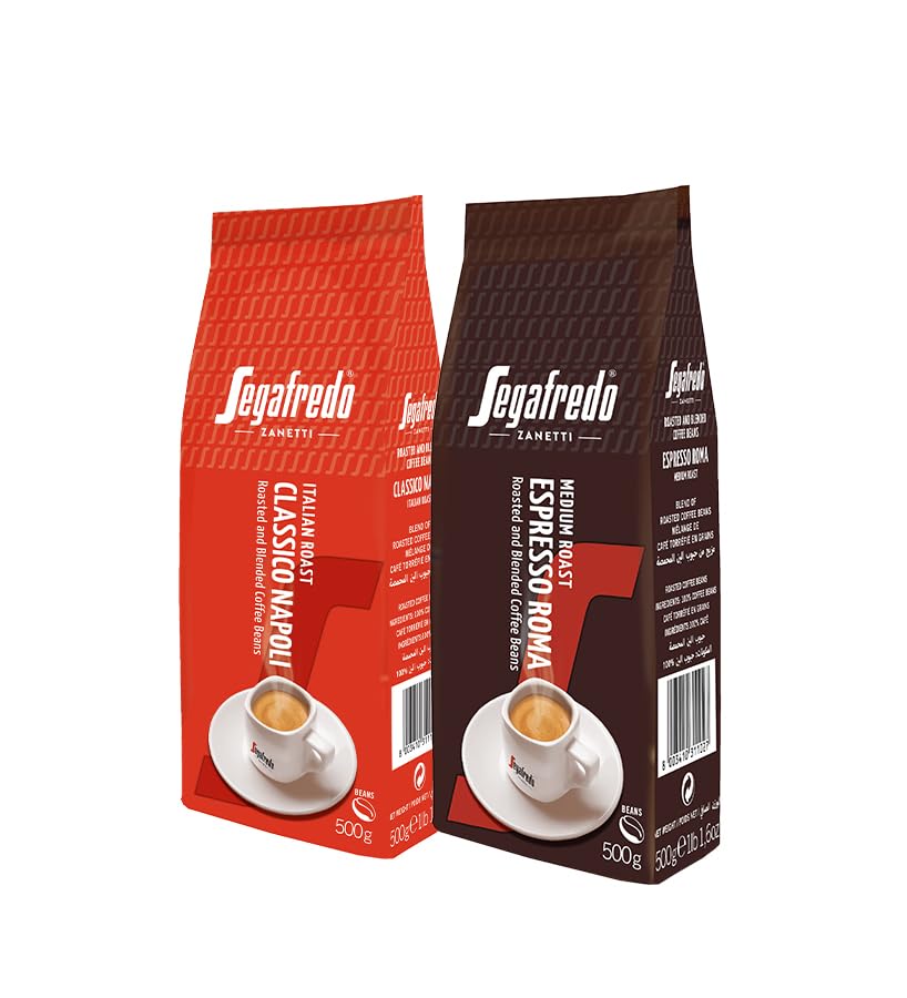 SegafredoEspresso Roma 500g & Classico Napoli 500g Whole Coffee Beans - Pack of 2