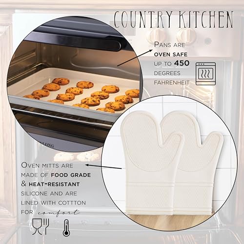Country Kitchen Nonstick Stackable Bakeware Set - Durable, Easy Release Baking Set, Cream, 13 Pcs - Image 6