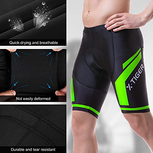 X-TIGER Shorts de ciclismo masculino com bolso traseiro, shorts de bicicleta acolchoados com gel 5D