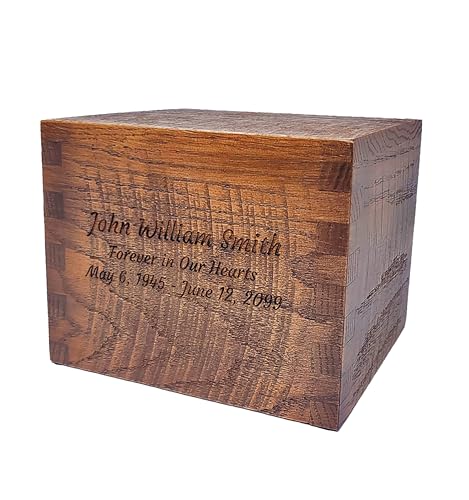 Box Jointed Oak Cremation Urn - Made in USA - Adult Cremation Urn (Custom Engraved)