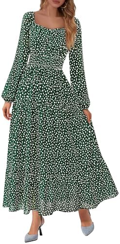 BTFBM Fall Dresses for Women 2025 Long Sleeve Boho Floral Empire Waist Square Neck Casual Flowy Wedding Guest Maxi Dress