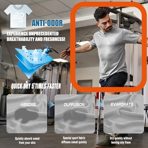 Men's Cooling Workout Shirts Bamboo Viscose Anti Odor Moisture Wicking Athletic Short Sleeve Lightweight Loose Gym Tee3