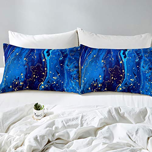 Loussiesd Marble Bed Sheet Set Navy Blue Marble Sheets 100% Microfiber Super Soft Lightweight Deep Pockets 1 Fitted Sheet - Image 3