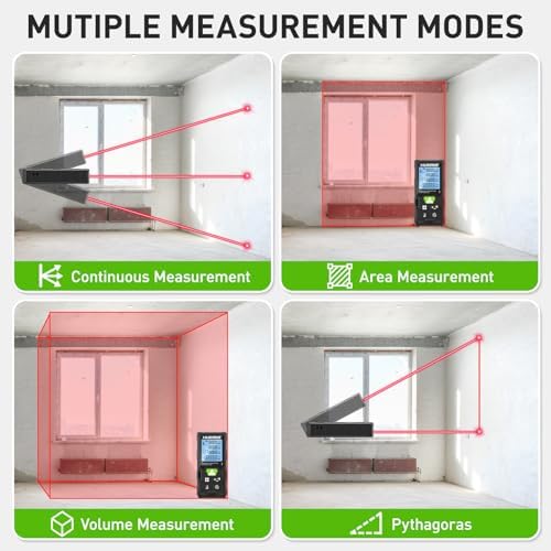 Bild 1 - Laser Entfernungsmesser, Huepar 50M/100M/120M Laser Messgerät Entfernungsmesser mit Laser, hintergrundbeleuchtetem LCD, Messung von Entfernung, Fläche und Volumen und pythagoreischem Modus(ft/m/in)