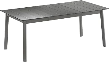 Lafuma ORON Extendable 8 to 10 Person Outdoor Aluminum Garden Dining Table with Slatted Top for Backyard Patios and Decks, Titanium