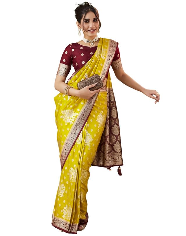 Image of SIRIL Women's Banarasi Silk Saree Jacquard Weaving Sari With Unstitched Blouse Piece