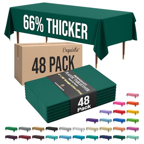 Image of Exquisite Dark Green Rectangle Tablecloth 54 inchx108 inch - 48 Pack | Plastic Tablecloth, Disposable Table Covers Rectangle for Parties, Weddings, Holidays & Party Supplies
