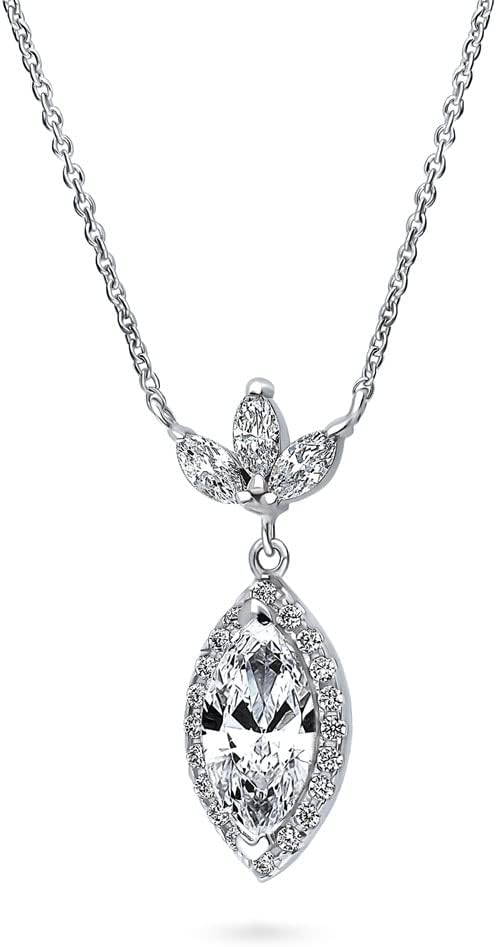BERRICLE Sterling Silver Pendant Necklace for Women, Cubic Zirconia CZ - Art Deco, Filigree, Flower, Halo, Starburst, Wreath Styles - Image 2