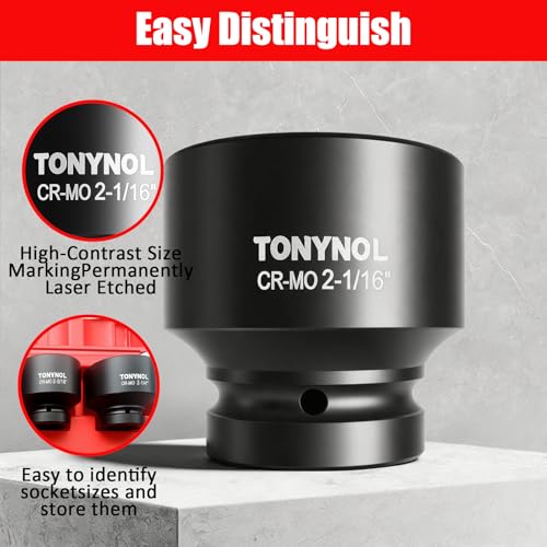 Image of TONYNOL 1 Inch Drive Impact Jumbo Socket Set,6-Point,SAE(2-1 /16 inch to 2-1 /2 inch),8 Pcs,Cr-MO Steel,With a Storage Case