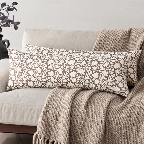 Image of Foindtower Set of 1 Decorative Long Body Lumbar Throw Pillow Covers Accent Farmhouse Cushion Covers Floral Vintage Pillowcase for Couch Sofa Bedroom Living Room Home Decor,14x36 Inch,Brown