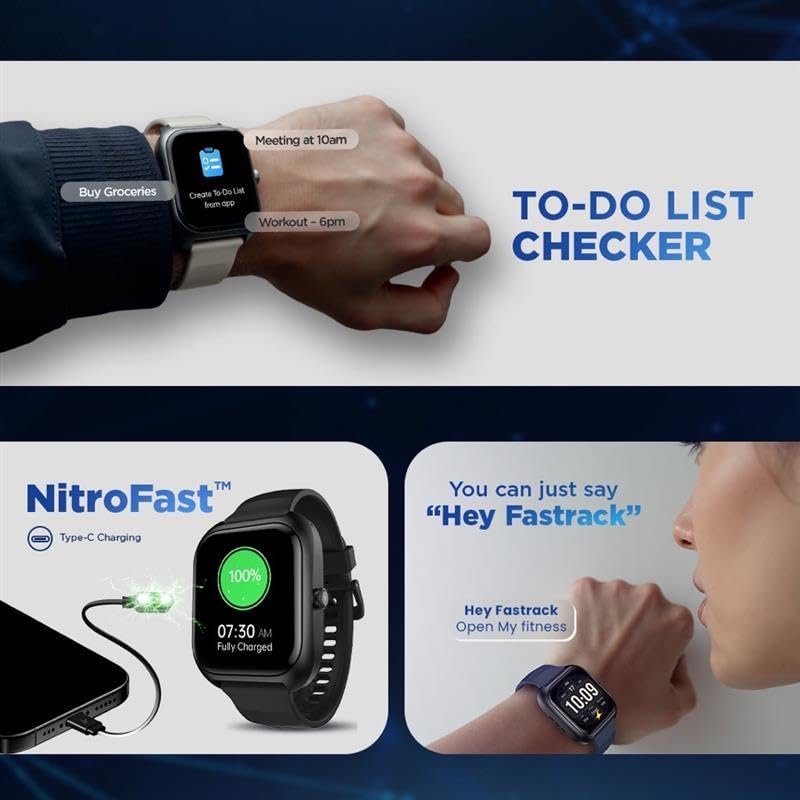 Image of Fastrack Vox Plus 1.85 inch Smart Watch for Men & Women with Ultra VU Display,to-do List,BT Calling, Offline Voice Commands, 24 /7 Health Suite (SPO₂, HRM, Sleep), IP68, Games & Multiple Watch Faces