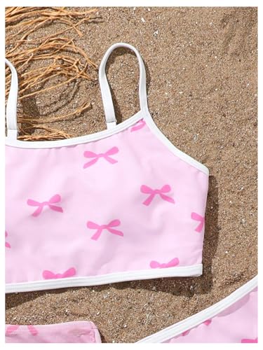 Image of MakeMeChic Girl's 3 Piece Bikini Set Bow Swimsuit Spaghetti Strap Cute Bathing Suit with Ruched Cover Up Skirt Pink A 10Y