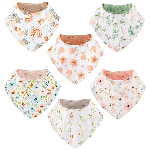 Image of vuminbox Muslin Baby Bibs Bandana Drool Bibs 100% Cotton Absorbent Soft Reversible 6-Pack Set for Feeding, Teething